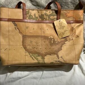 Alviero Martini Brown and Tan Map Tote